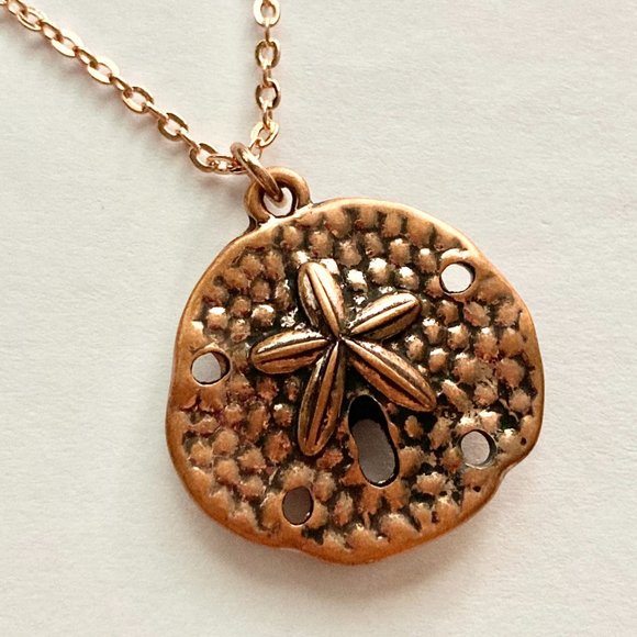 Sand Dollar Sea Life Pendant Necklace Island Copper Rose Gold Plated 18" Chain - Picture 5 of 9